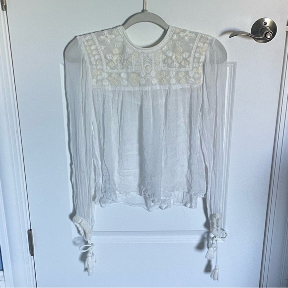 Free People retro femme sheer embroidered blouse Top 35926 - Picture 10 of 16
